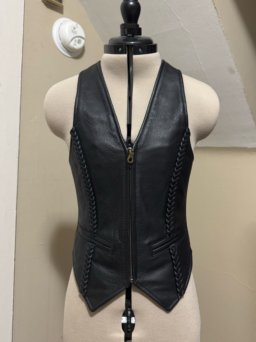Black Leather Braided Vest - Women